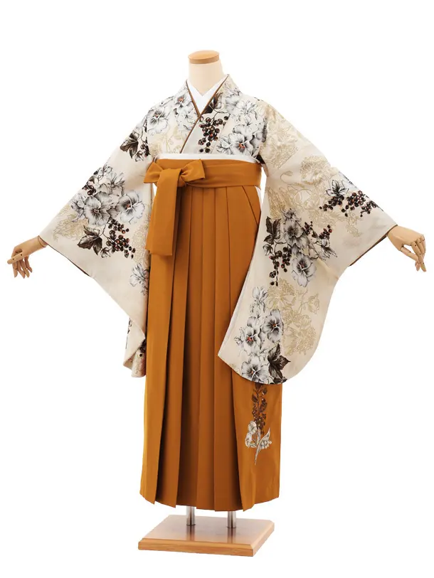 卒業袴T189 JILLSTUART ベージュ花×テラコッタ