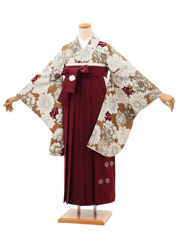 卒業袴T201 Kansai アンティークゴールド花×ボルドー