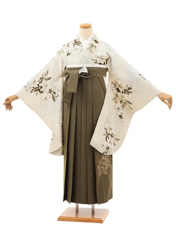 卒業袴T210 SUGARKEI オーツミルク花×オリーブカーキ