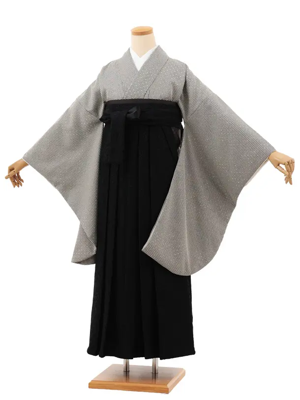 卒業袴T214 白黒千鳥ラインストーン×黒レース