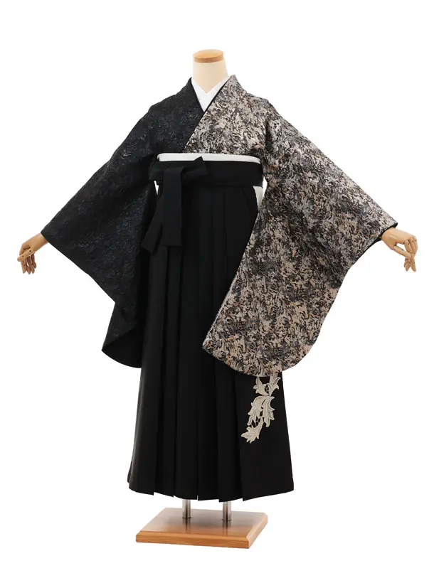 卒業袴T215 黒ゴールド片身替り×黒