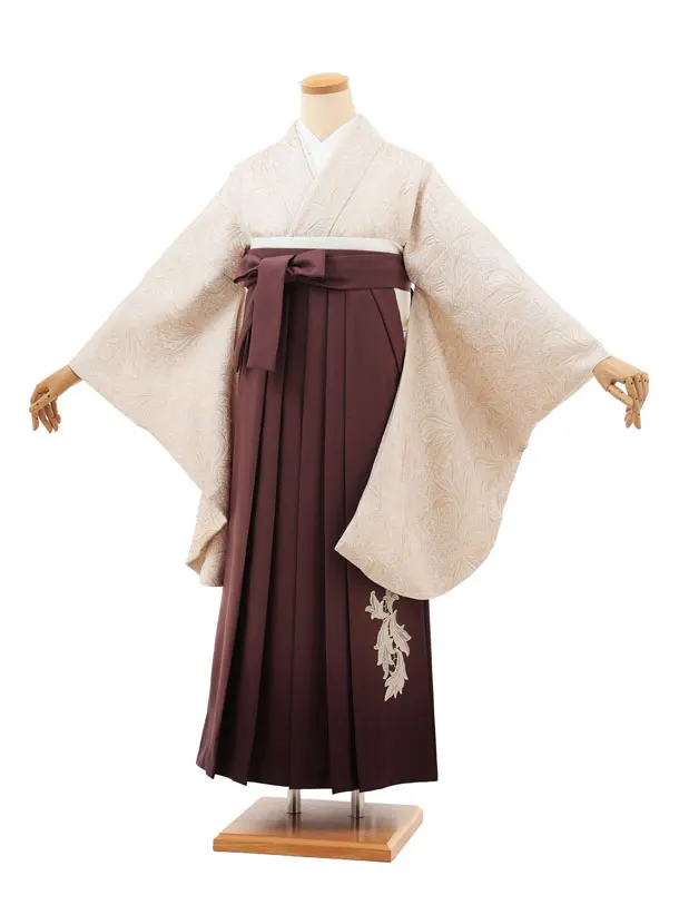 卒業袴T220 ベージュゴールドジャガードリーフ×ブラウン