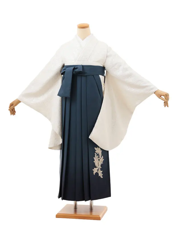 卒業袴T222 オフ白シルバージャガードバラ×ブルーグレー