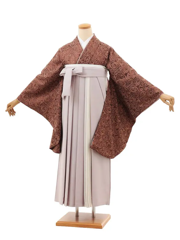 卒業袴T225 ブラウンジャガードバラ×ピンクベージュ