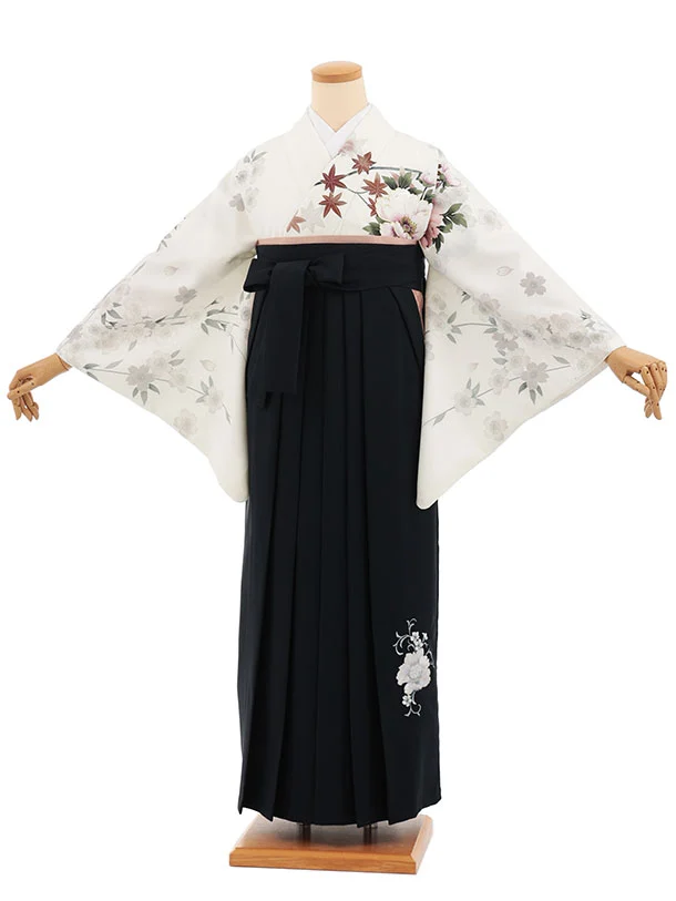 先生,教員向け袴レンタルT250　白桜牡丹×紺