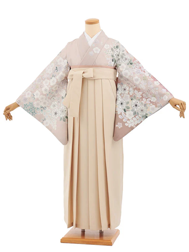 先生,教員向け袴レンタルT251　ピンクベージュ辻が花調×ベージュ