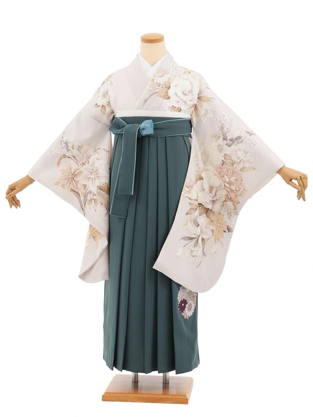 卒業袴T255グレージュ花×ペールグリーン　