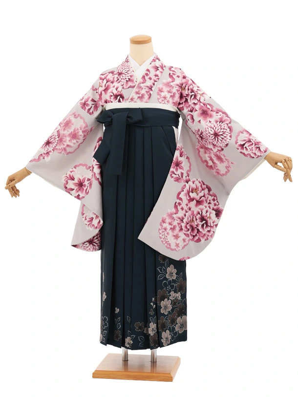 卒業袴T260グレー雪輪花×紺花　　