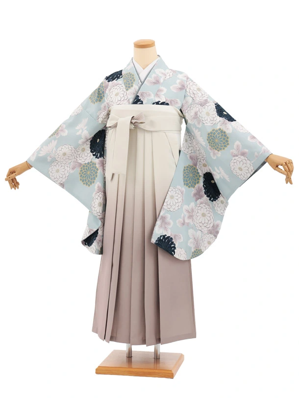 先生,教員向け袴レンタルT262ペールブルー菊×クリームぼかし　　