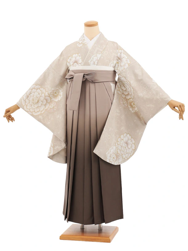 先生,教員向け袴レンタルT266ベージュ花×モカベージュぼかし　
