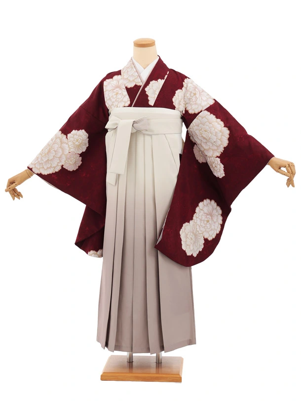 先生,教員向け袴レンタルT268ボルドー花×クリームぼかし　　