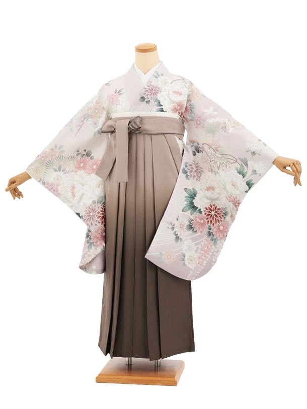 卒業袴T272ピンクベージュまりに花×モカブラウン　