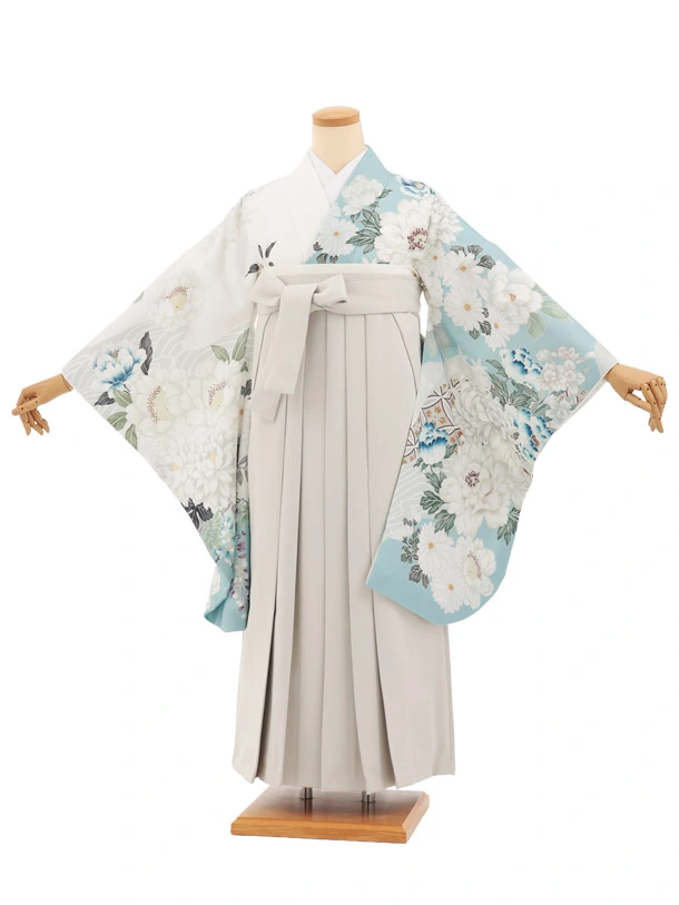 卒業袴T284ペールミント染め分け花×ベージュレザー調　　