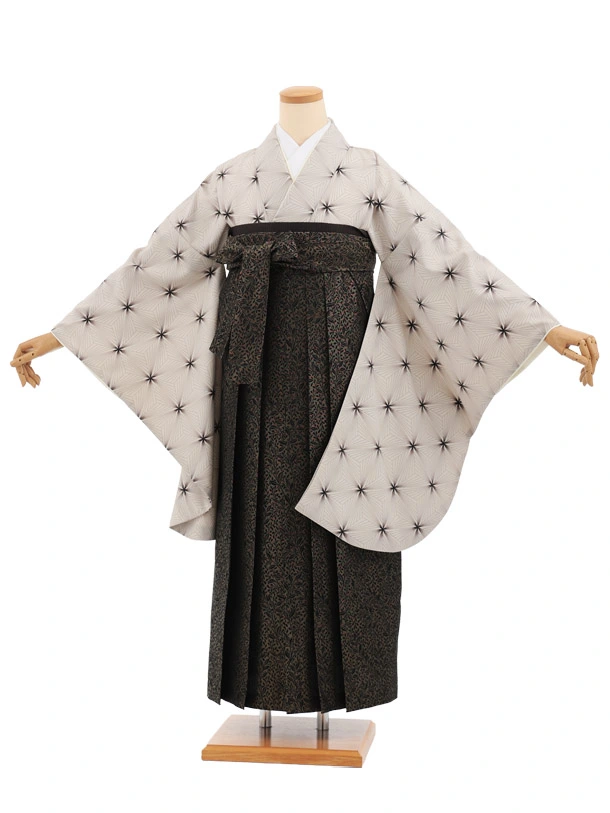 卒業袴T316ベージュ変わり麻の葉×黒金　