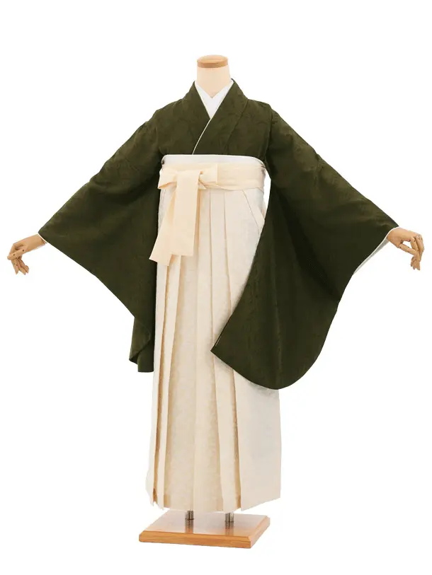 卒業袴T318モスグリーン×クリームレオパード　