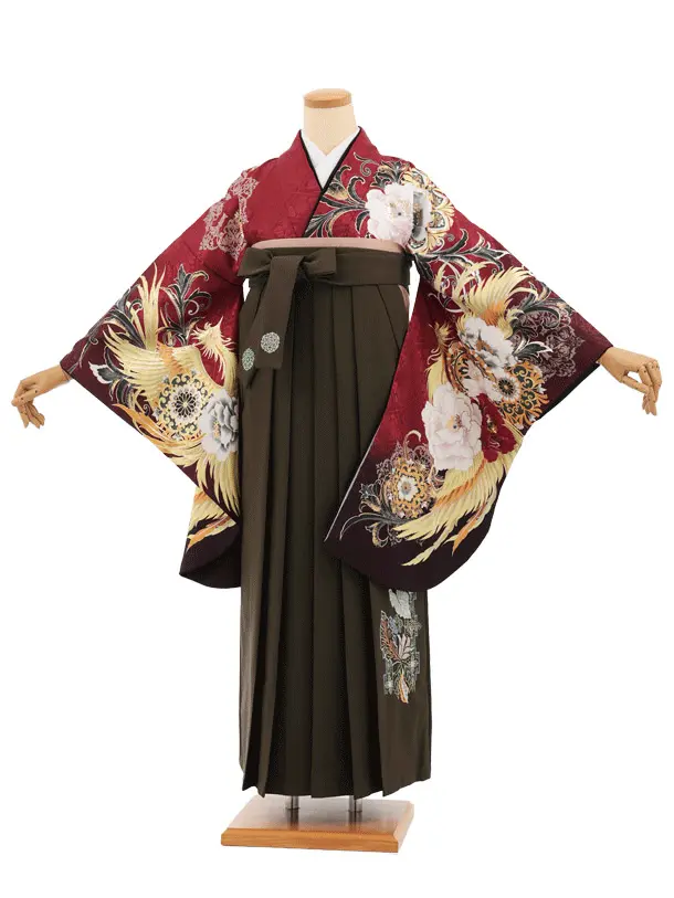 卒業袴T320UTAHAボルドーホウオー×カーキグリーン　