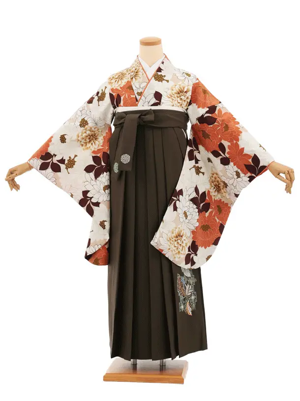 卒業袴T321UTAHAベージュ花×カーキグリーン　