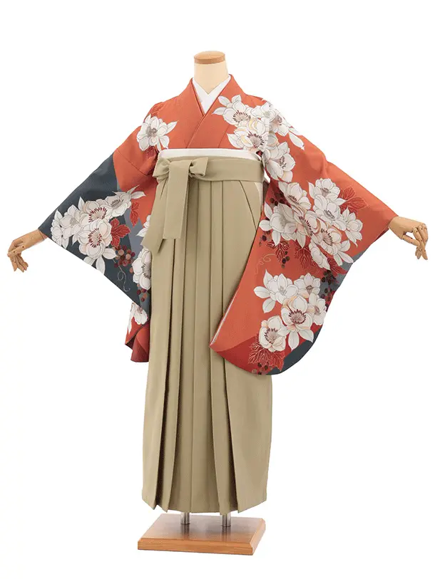 卒業袴T345テラコッタ花×モカベージュ　