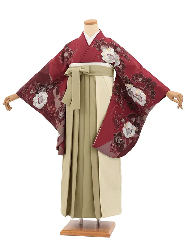 卒業袴T346ボルドー花×ベージュセパレート　