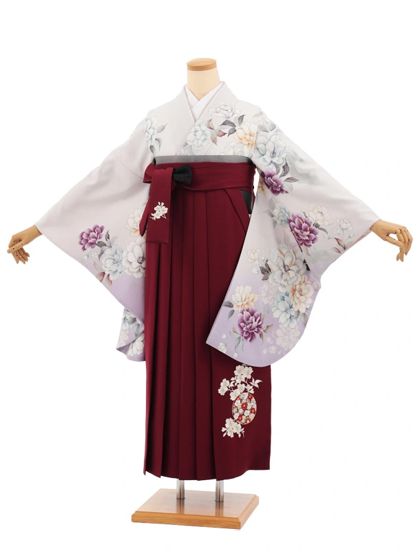 卒業式袴レンタルT417 ペールパープルぼかし花×ボルドー