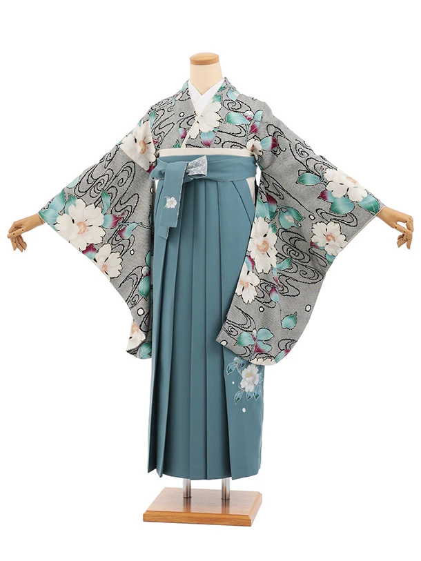 卒業式袴レンタルT419 九重 黒花跡 × ティール