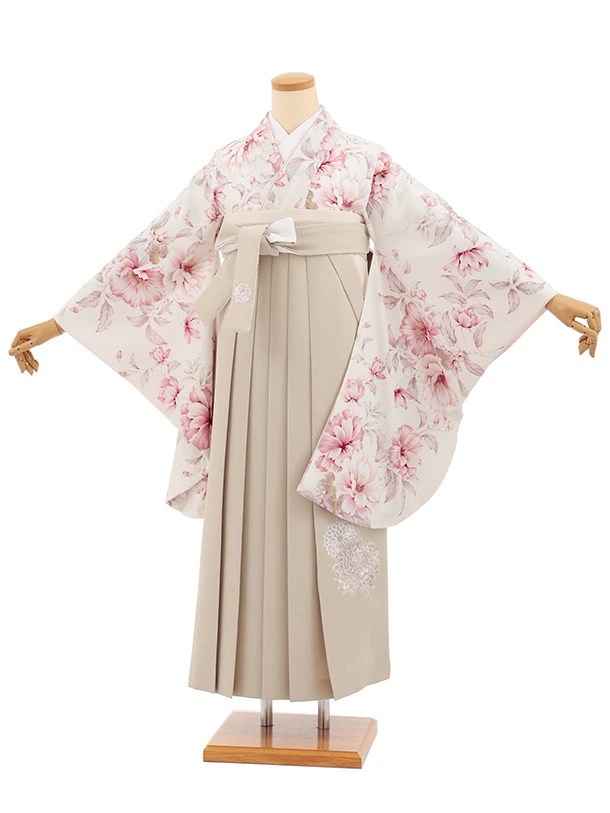 卒業式袴T458 華徒然 オフ白春の花 × ベージュ