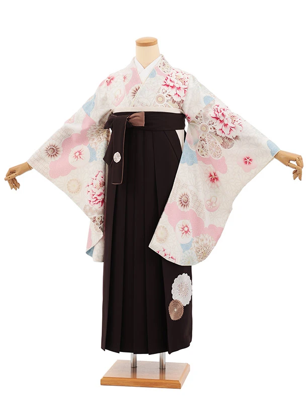 卒業式袴T470 JAPAN STYLE オフ白京菓子 × ブラウン