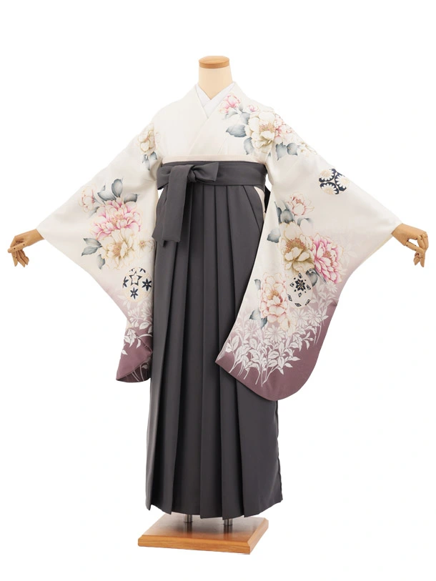 卒業式袴レンタルT520 白まり花 × グレー