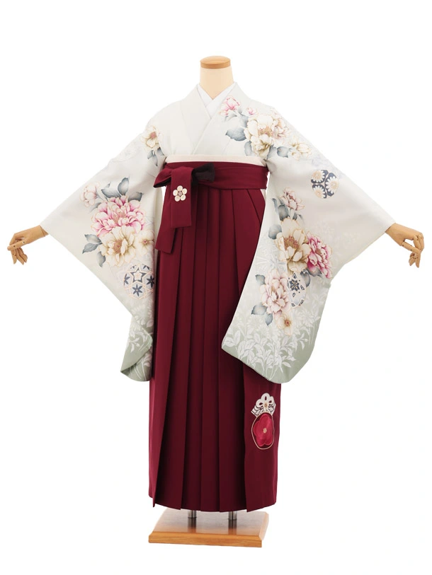 卒業式袴レンタルT521 ペールミント花 × ボルドー