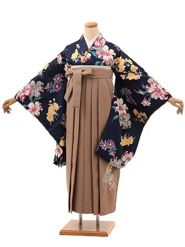 卒業式袴レンタル1484紺疋田柄花車xアイボリー | 商品詳細