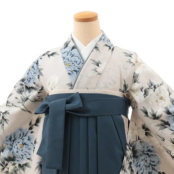 卒業式袴レンタルV885【レース】 薄グレー銀通し花×ブルーぼかし