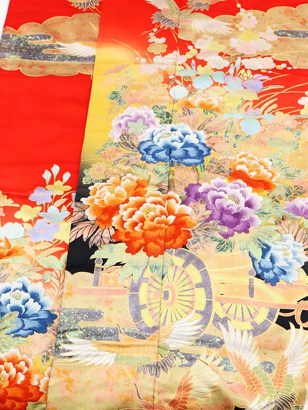 色打掛ﾚﾝﾀﾙ909赤地友禅牡丹刺繍 | 着物レンタルの京都かしいしょう