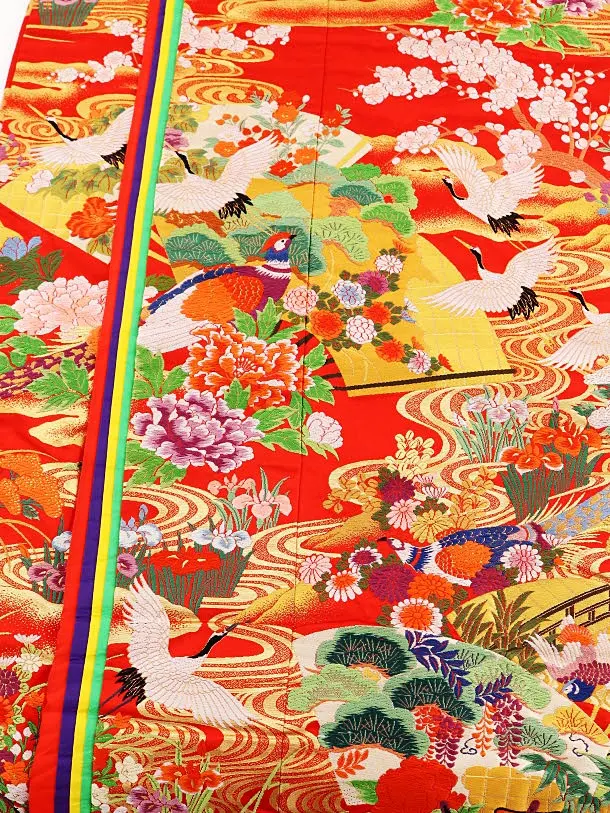 オレンジ色 鶴と花模様 打掛　3 色打掛 鶴模様 オレンジ 269