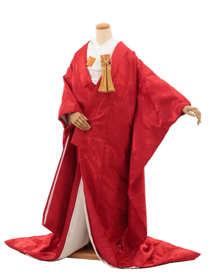 今週のみ！赤い花と鶴の刺繍の打掛 夏色打掛 金色の鶴 赤いバラ刺繍