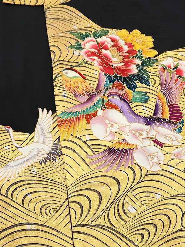 黒引振袖ﾚﾝﾀﾙ 358黒地飛鶴 | 着物レンタルの京都かしいしょう