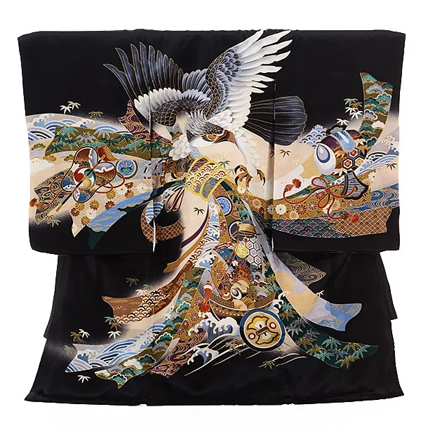 産着レンタル 男の子(お宮参り)1185 黒地 束ねのし宝舟鷹 | 着物