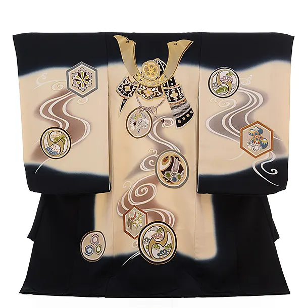 男児産着 お宮参り レンタル 1526 黒地 鳳凰 刺繍 | 着物