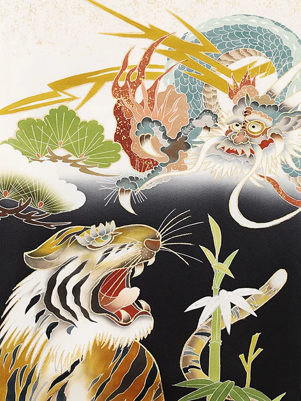 男児産着 お宮参りレンタル2170【高級正絹】白地 虎に龍 | 着物