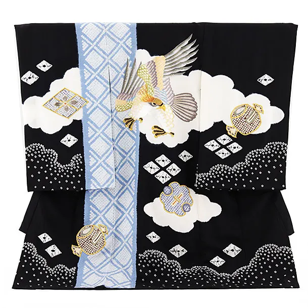 産着レンタル 男の子 お宮参り 正絹 1252 黒地 ｱﾝﾃｨｰｸｶｰ | 商品詳細