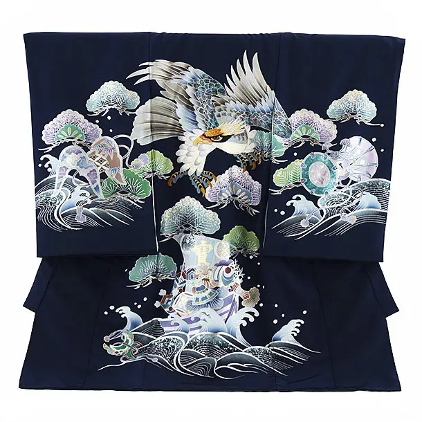 ぽわろ様 新品 純古典お宮参り 京友禅工芸染 大鷹と日本一