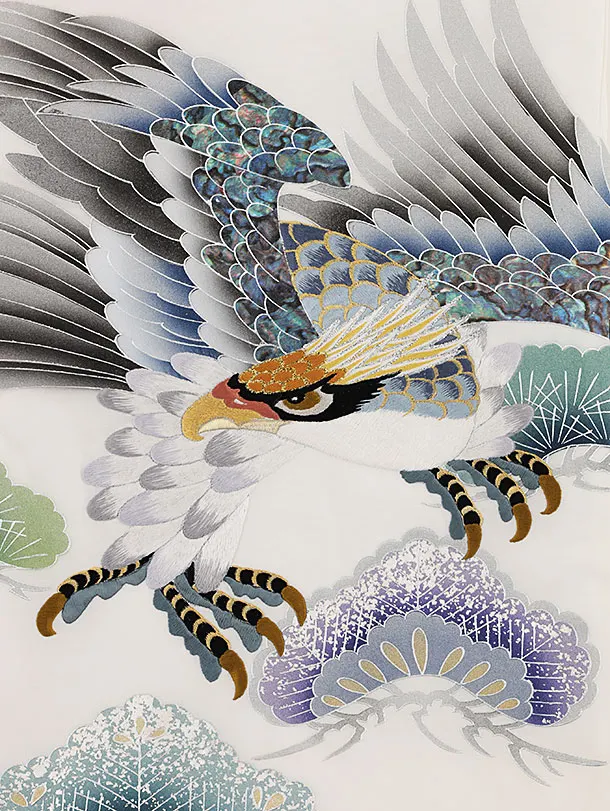 男児産着 お宮参りレンタル2597【高級正絹】白地 鷹に宝船と波