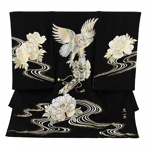 男児産着 お宮参り レンタル 1526 黒地 鳳凰 刺繍 | 着物