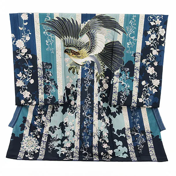 男児産着 お宮参りレンタル2690 青地 更紗に鷹