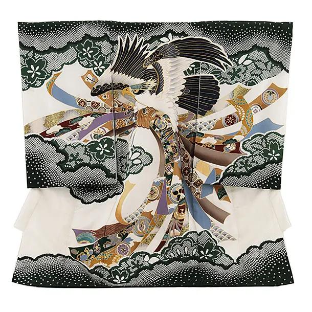 男児産着 お宮参りレンタル2745【正絹】緑地 鷹に束ね熨斗