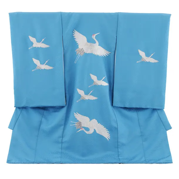 男児産着 お宮参りレンタル2779【正絹】水色 鶴刺繍