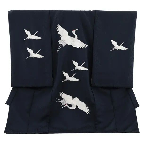 男児産着 お宮参りレンタル2780【正絹】濃紺 鶴刺繍