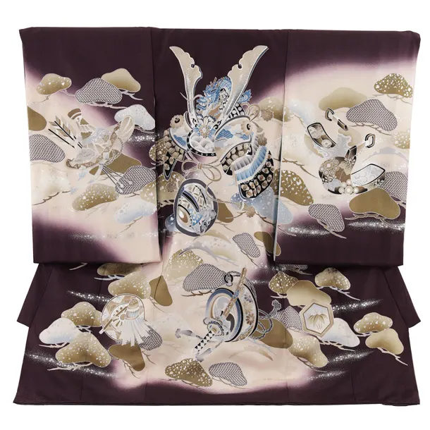 男児産着 お宮参りレンタル2790【正絹】紫地 兜に打ち出の小槌 松