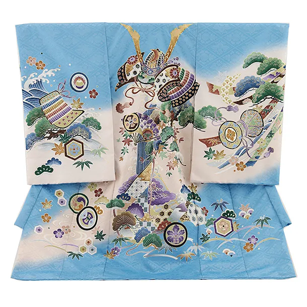 男児産着 お宮参りレンタル2799 水色 兜に吉祥文様