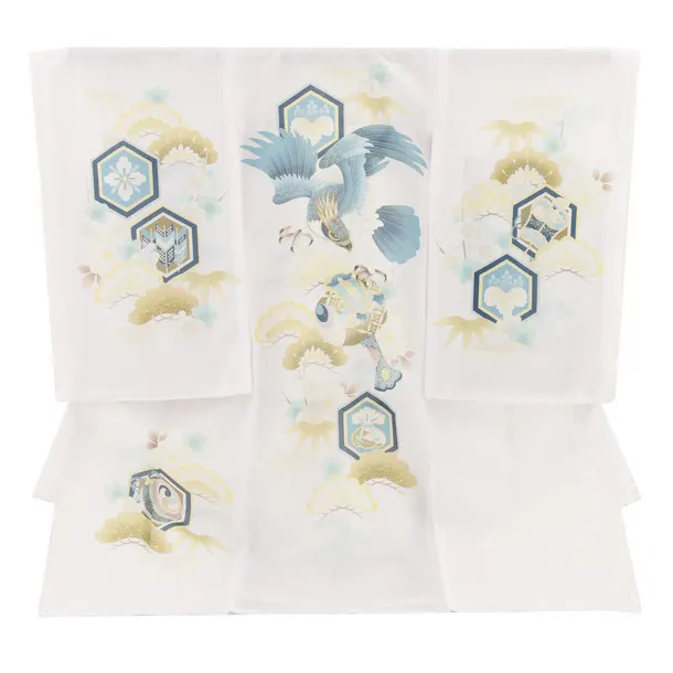 夏用男児産着 お宮参りレンタル2806 絽 白地 鷹と小槌 吉祥文様