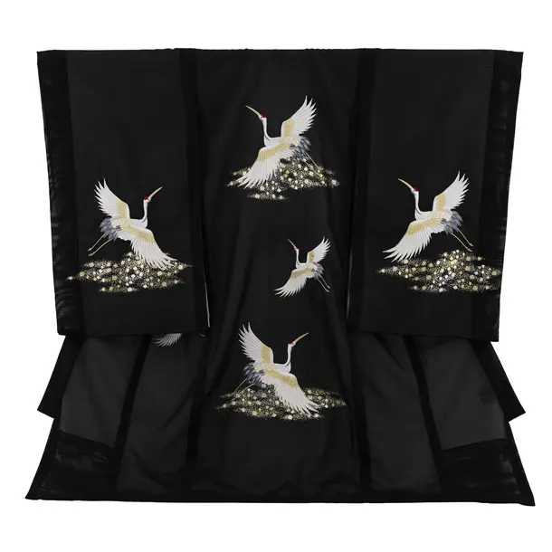 夏用男児産着 お宮参りレンタル2808 絽 黒地 鶴刺繍